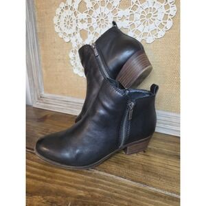 Lucky Brand Women's 7 W Black Leather Basel Moto Ankle Zip Biker Boots Booties